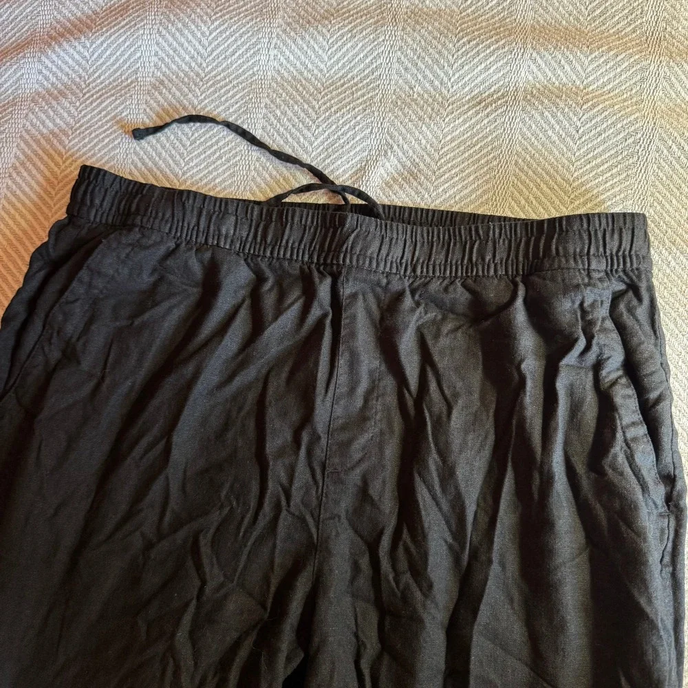 Old Navy Womens Black Linen Blend Wide Leg Drawstring Pants Large - Picture 2 of 9